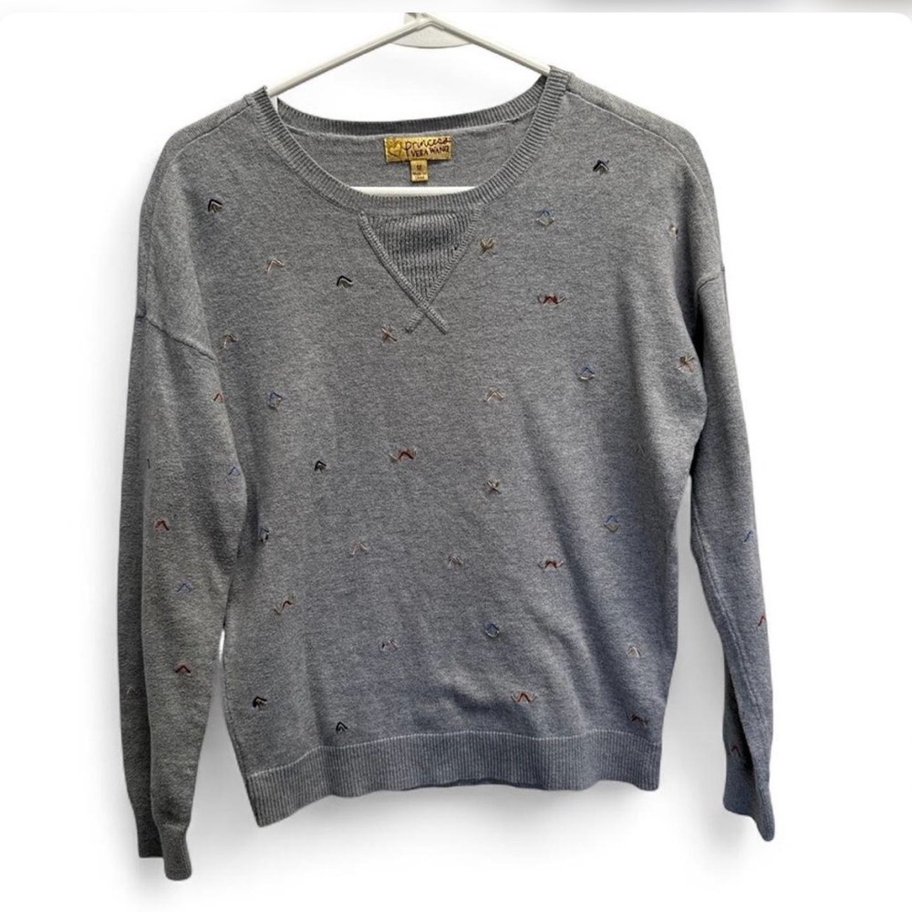 Princess Vera Wang Gray Crewneck Sweater with Embroidered Accents Size M